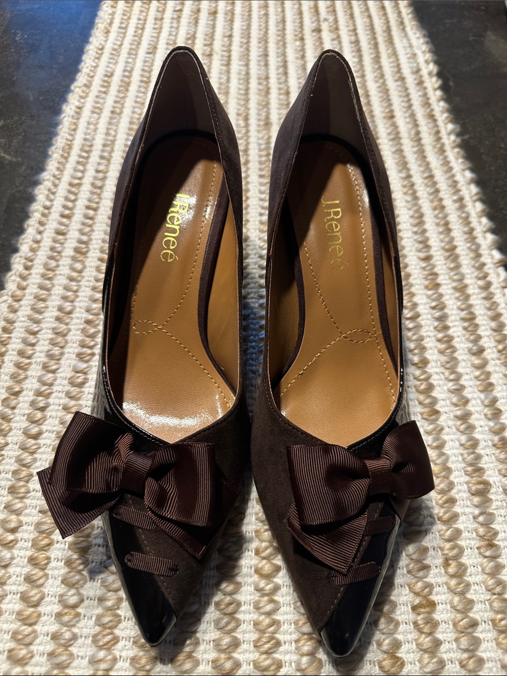 J.Renee Dark Brown Pointed Toe Bow Pumps